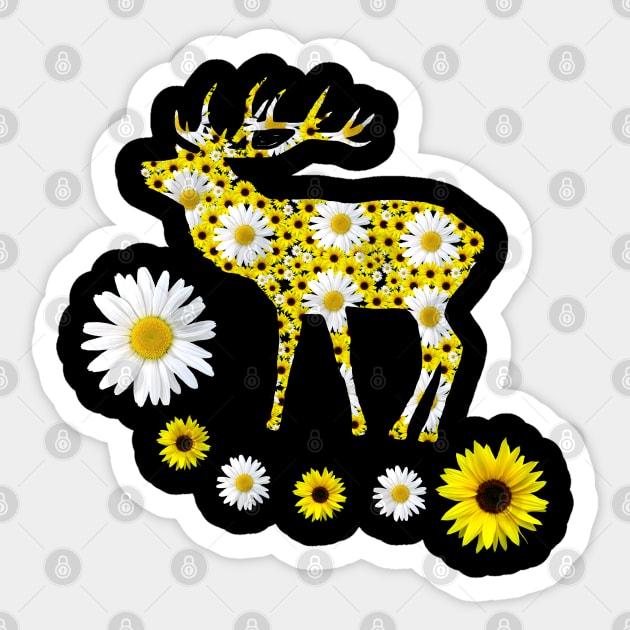 deer of sunflowers and daisies red deer floral pattern Sticker by rh_naturestyles